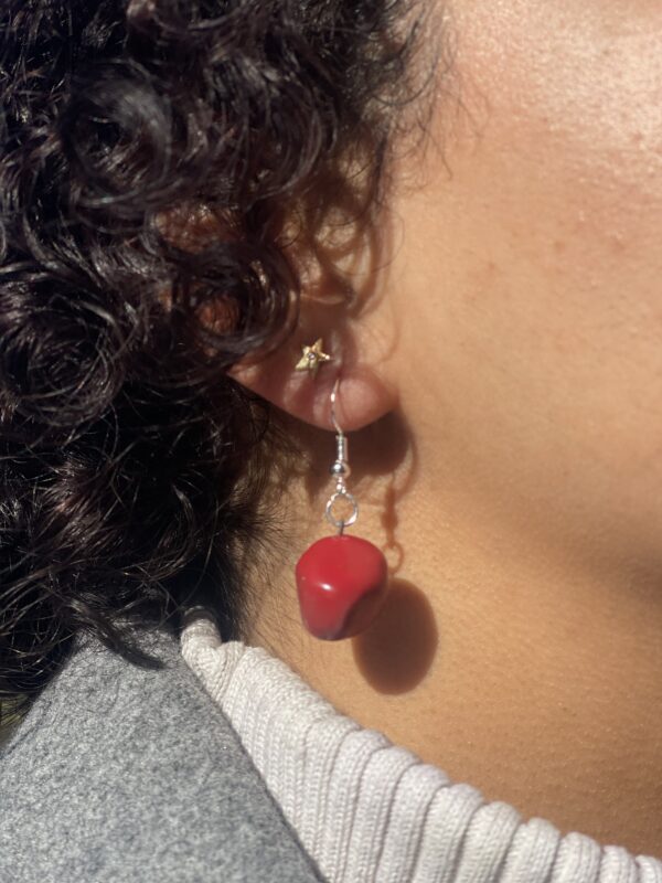 Red Stone Ball Earrings