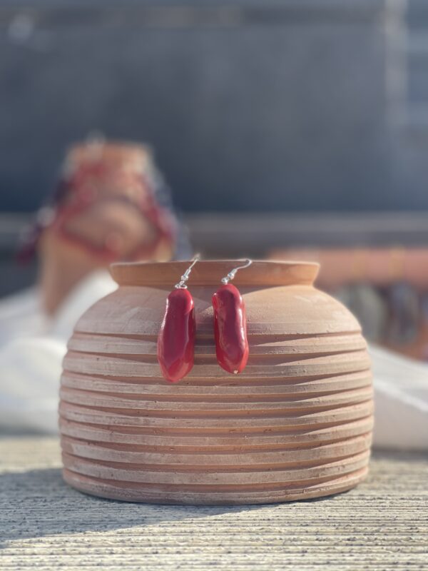 Red Long Stone Earrings - Image 3