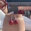 Red Stone Ball Earrings - Image 5