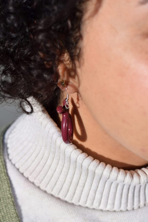 Burgundy Ribbon Earrings - Image 2